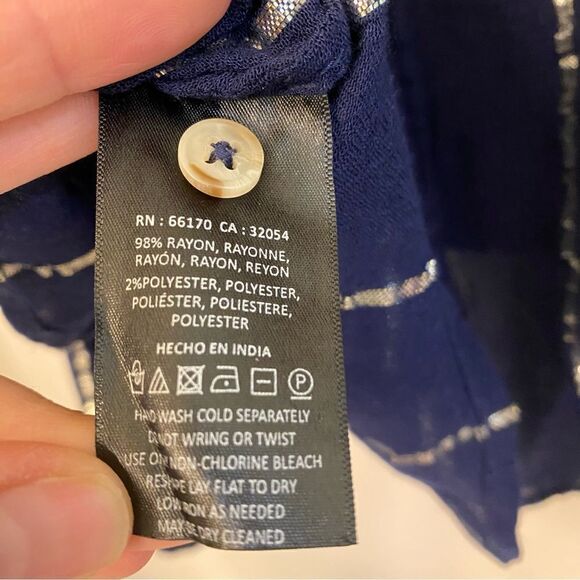 Anthropologie Floreat Navy Blue festival semi sheer Blouse Top fairy Bell L - Picture 7 of 8